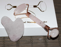 Pembe Kuvars Doğal Masaj Taşı 2'li Set Face Roller+Gua Sha