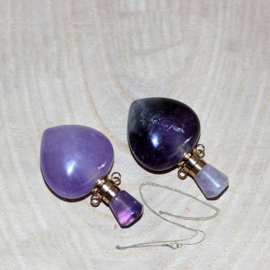 GOLD UÇLU AMETİST KALP KOLYE PARFÜM ŞİŞESİ