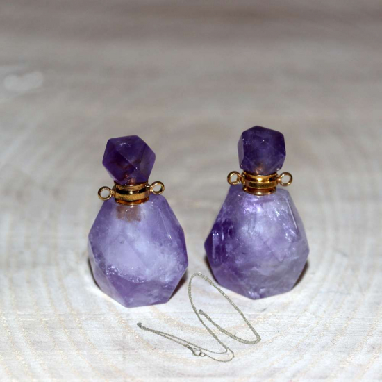 GOLD UÇLU AMETİST (KOLYE) DOĞAL TAŞ PARFÜM ŞİŞESİ