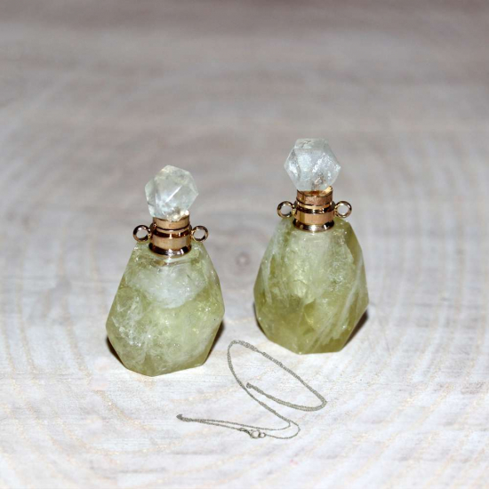 GOLD UÇLU KUVARS (KOLYE) DOĞAL TAŞ PARFÜM ŞİŞESİ