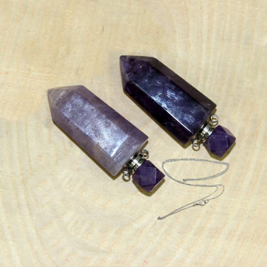 GÜMÜŞ UÇLU AMETİST ( PANDÜL KOLYE ) DOĞAL TAŞ PARFÜM ŞİŞESİ