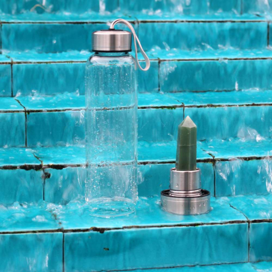 AVENTURİN ( GÜMÜŞ UÇLU ) DOĞAL TAŞ SU MATARASI