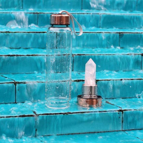 PEMBE KUVARS ( BRONZ UÇLU ) DOĞAL TAŞ SU MATARASI