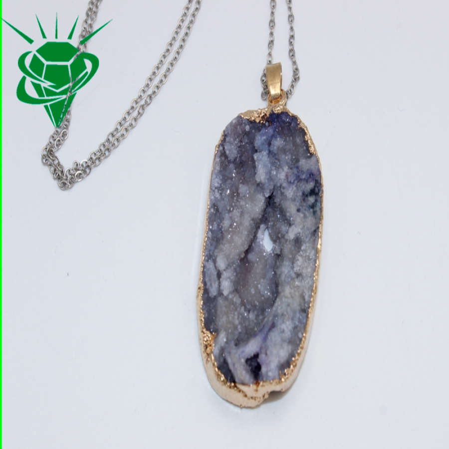 thumbALTIN KAPLAMA DOĞAL TAŞ DRUZ KUVARS KOLYE