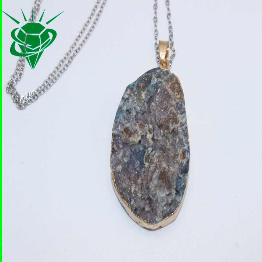 thumbALTIN KAPLAMA DOĞAL TAŞ DRUZ KUVARS KOLYE