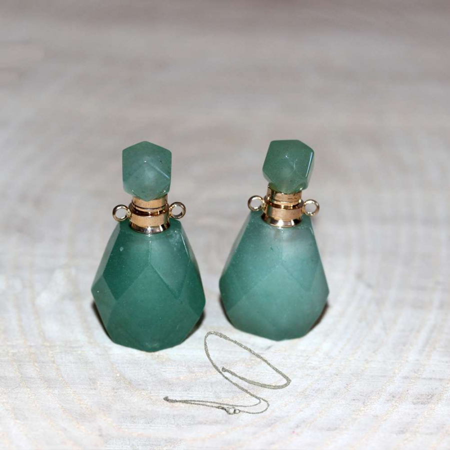 GOLD UÇLU AVENTURİN (KOLYE) DOĞAL TAŞ PARFÜM ŞİŞESİ