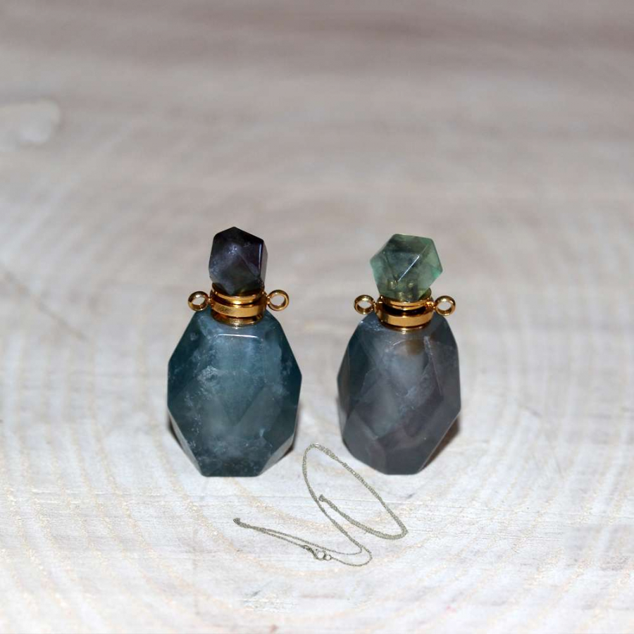 GOLD UÇLU FLOURİD (KOLYE) DOĞAL TAŞ PARFÜM ŞİŞESİ