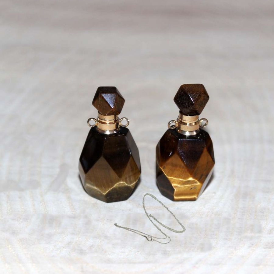 GOLD UÇLU KAPLAN GÖZÜ (KOLYE) DOĞAL TAŞ PARFÜM ŞİŞESİ