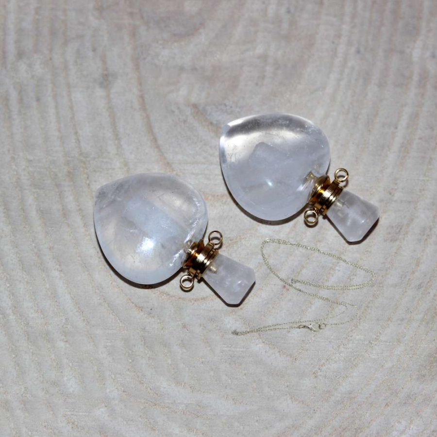 GOLD UÇLU KRİSTAL KUVARS KALP KOLYE PARFÜM ŞİŞESİ