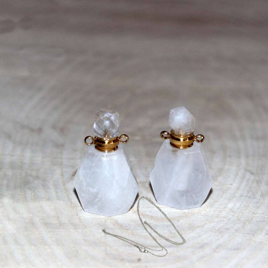 GOLD UÇLU KRİSTAL KUVARS (KOLYE) DOĞAL TAŞ PARFÜM ŞİŞESİ