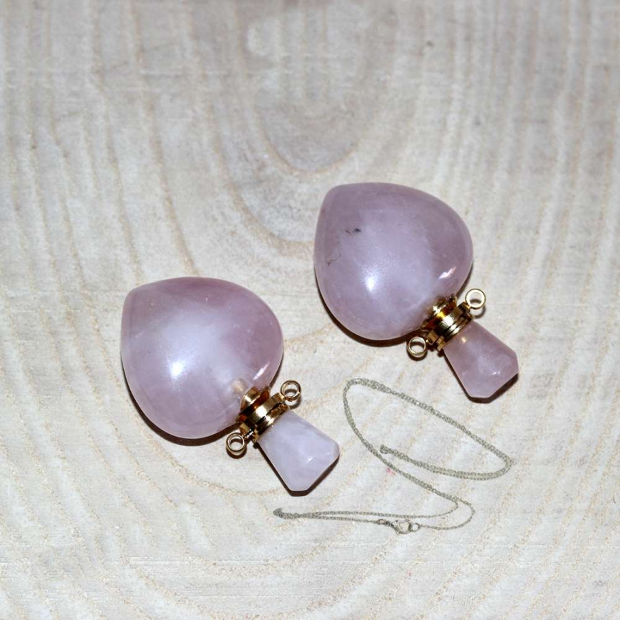 GOLD UÇLU PEMBE KUVARS KALP KOLYE PARFÜM ŞİŞESİ