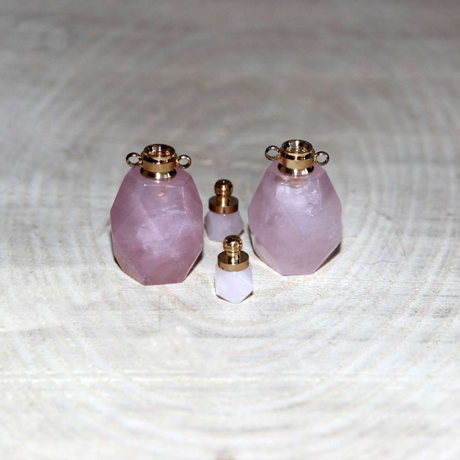 thumbGOLD UÇLU PEMBE KUVARS (KOLYE) DOĞAL TAŞ PARFÜM ŞİŞESİ