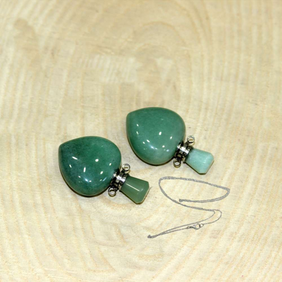 GÜMÜŞ UÇLU AVENTURİN KALP KOLYE PARFÜM ŞİŞESİ