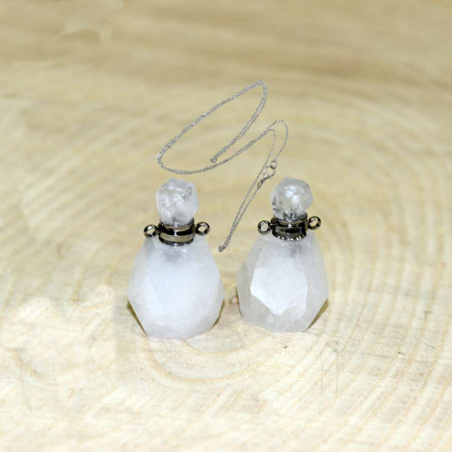 GÜMÜŞ UÇLU KRİSTAL KUVARS (KOLYE) PARFÜM ŞİŞESİ