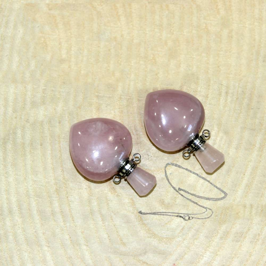 GÜMÜŞ UÇLU PEMBE KUVARS KALP KOLYE PARFÜM ŞİŞESİ