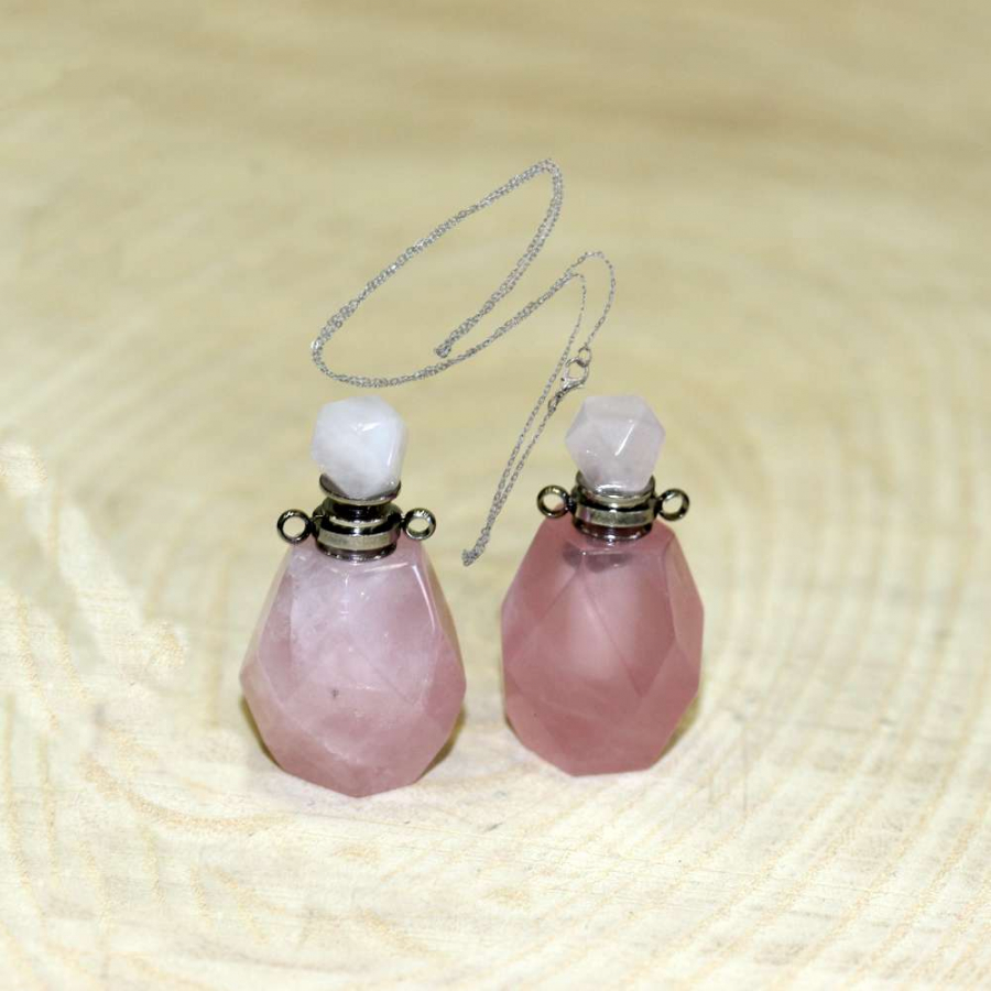 GÜMÜŞ UÇLU PEMBE KUVARS (KOLYE) PARFÜM ŞİŞESİ