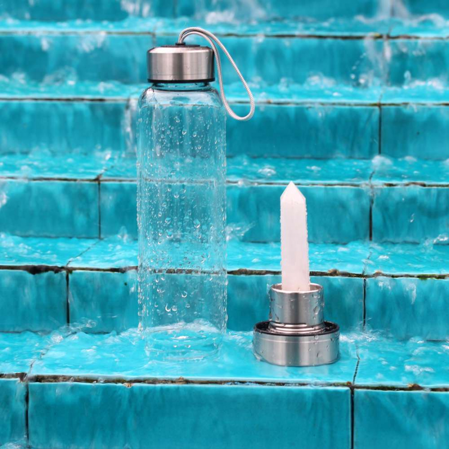 KİRİSTAL KUVARS ( GÜMÜŞ UÇLU ) DOĞAL TAŞ SU MATARASI