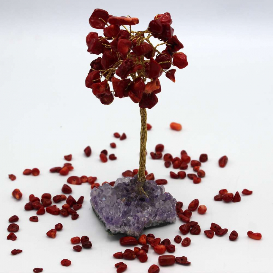 AMETİST / MERCAN TEL SARMAL DOĞAL TAŞ AĞAÇ